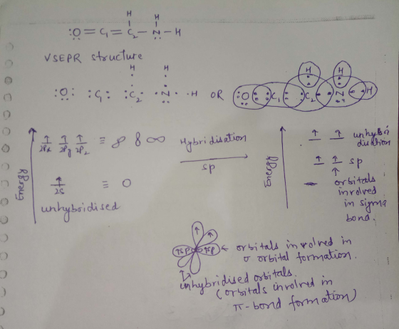 H W :0=G=(-N-H VSEPR structure :0::::C; NH OR Colc, 6. 111 ta 1 1 1 1 1 = 8 8 0 Hybridisation f a a unhylsa a I sp abouz orsi
