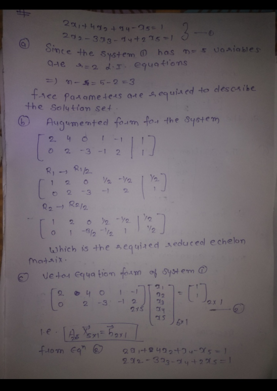 202-303-94+205=1 2917479 +94-95=) 3. - Since the system are has n=5 variables 1 = 2 dI. equations =) m-$= 5-2=3 ed the solut