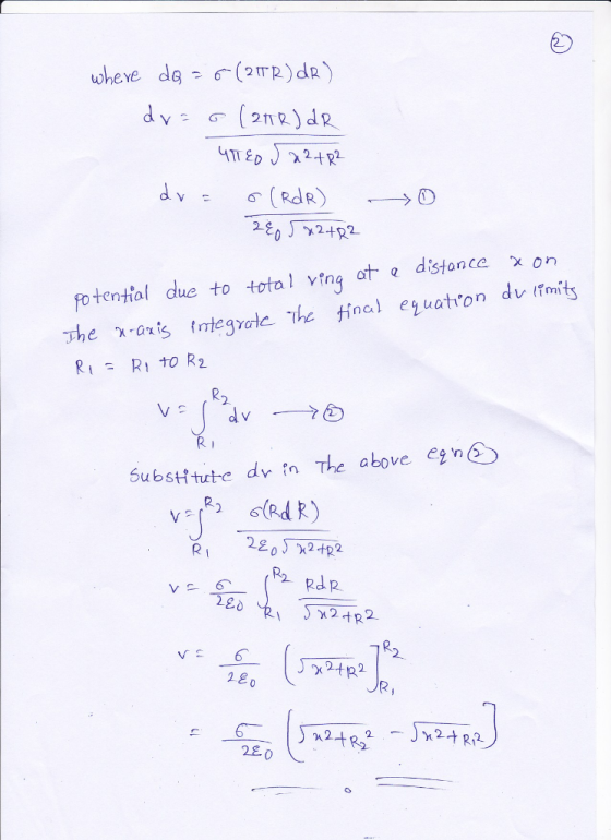 fotential due to total vrng ota distance on RtR1 to R2 R2 R I Substttute dv tn he above ene 220 42 Rdp 220