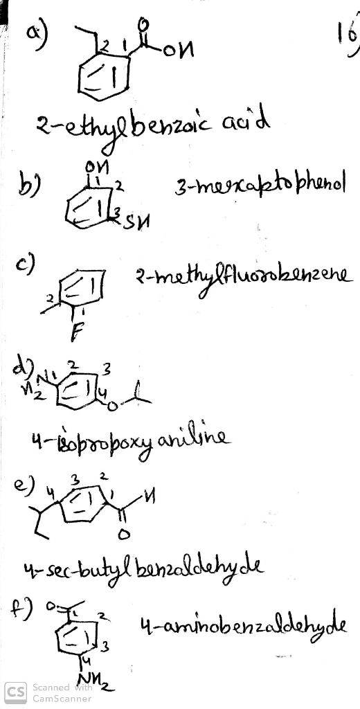 16 acid 2-ethyabenae 3-masnapt bhunol c) 2methyMuanhansene F 4-Bopmpory oilina butyl banaldehyde 4-aminobenzaldahyde 4sec 3