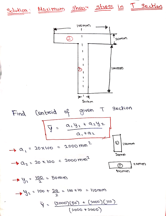shear stress in I Section Solution : Maximum 100mm 20mm - loomno - 2017m. Т. section Find Centroid of given a, y, t9242 17 a,