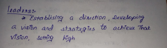 leaders: * Establising a direction a vision and strategies to vision setting high Developing achieve That