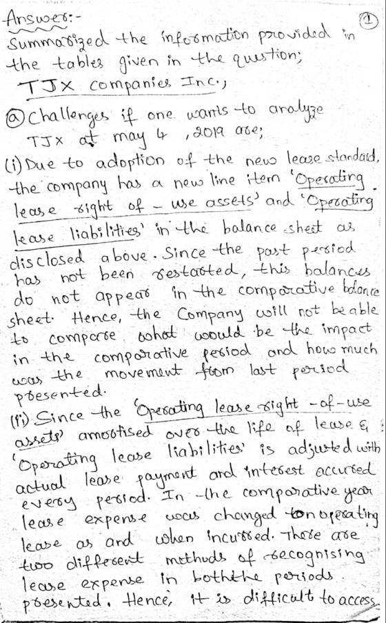 Answer: Summarized the information provided in the tables given in the question, TJX companies Inc., @ challenges if one want