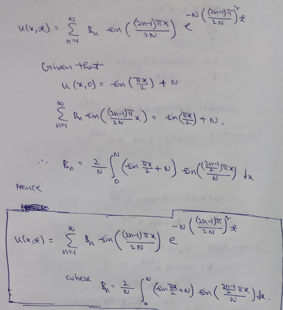 t. IN usa, e) = Ě In ein ein (Canon)) 17 Given that u (8,0) = fin (TX) IN 8W Bu eim ((2n1) Tx) = sin(x) +N, ng B. a/2 sin T +