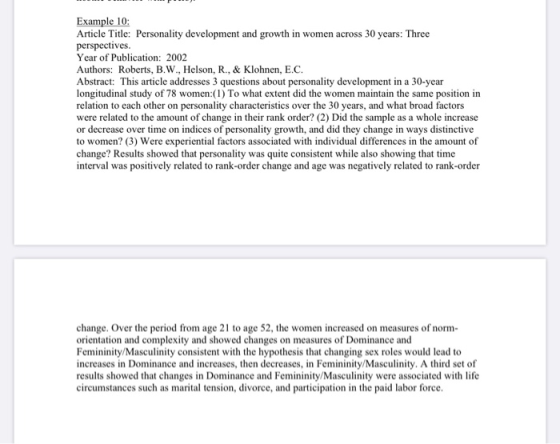 Example 10: Article Title: Personality development and growth in women across 30 years: Three perspectives. Year of Publicati