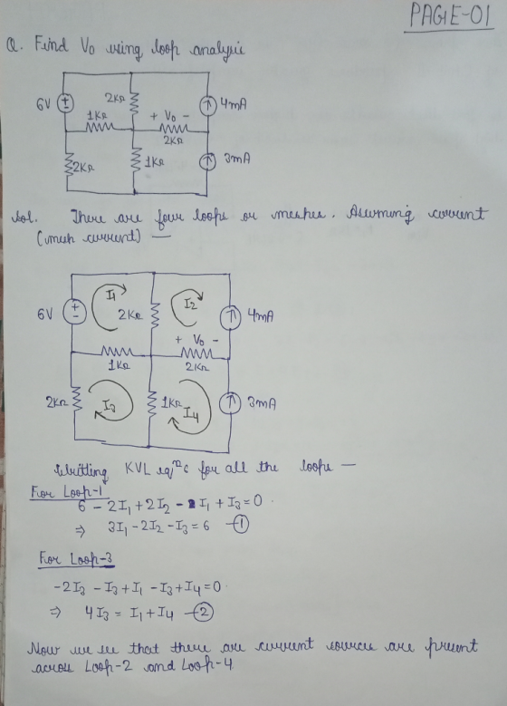 PAGE-01 a. Find Vo wing looh analysis GVA 2KRZ 1KR + Vo- (1) UMA 2KR {2kr 1kR & SMA meches. Asuming sol. Comesh four loops ou