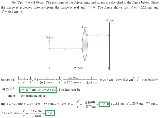 f-+240 cm. The positions of the object, lens, and screen are sketched in the figure below. Since the image is projected onto
