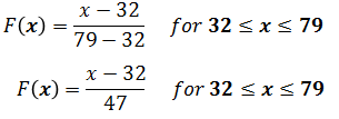 x - 32 F(x) = 70-33 for 32 sxs 79 F(x) =*132 for 32 sxs 79