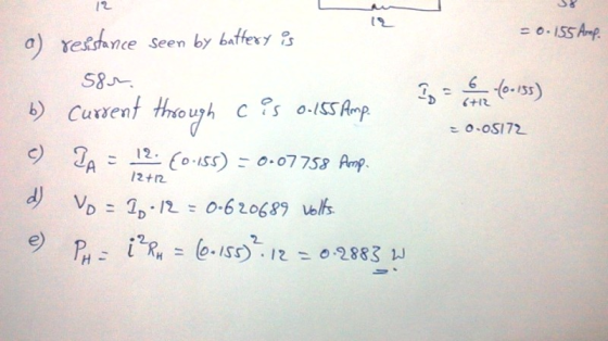 = o.isshq. a) refhnce Seen by b.ffexy 3 b) Curent though C%; oISSRmp /2 +12 Yp= 1D-12=0.620689 Volfs.