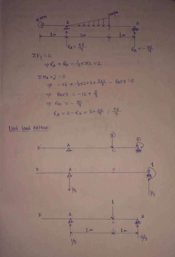 2kN/m 16 kNm р 1m 2m 1m. IRA= 58 9 RB -40 Fy=0 RA + RB = 2 X 2X 2 =2 EMA+) =0 7 -16 + 2x2x2x2x2 - RBX 320 7 RB X 3 =-16+ 40 .