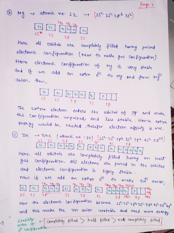 Page-2 0 mg atomic no. 12 15² 25² 2p6 382) 2pre apy 26 - 15* 2s 2p 3s Here all Orbitals are completely filled haring paired e