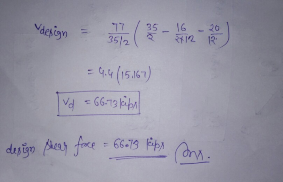 design 3572 ( $ - 16-20 16 - 20 2x12 R. =9.4 (15.167) vd = 66.73 kips design shear face = 66073 keeps mr.
