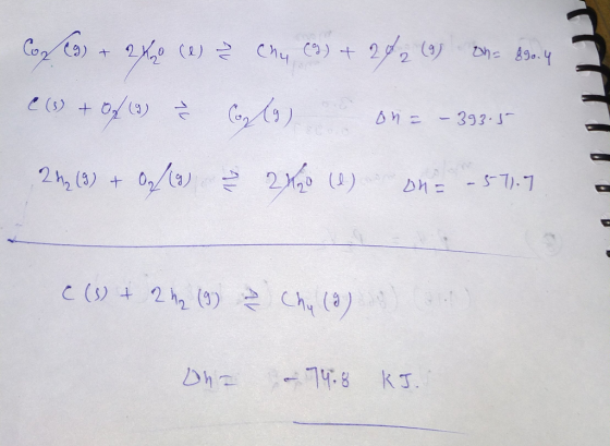 oorm Dhe 890.4 C) 2 Chy Co2 C9) 2 () M -393 J + 0 2h2(8) DM-S71.7 10) C ()+ 22 (9) Ch () 74-8 kJ.