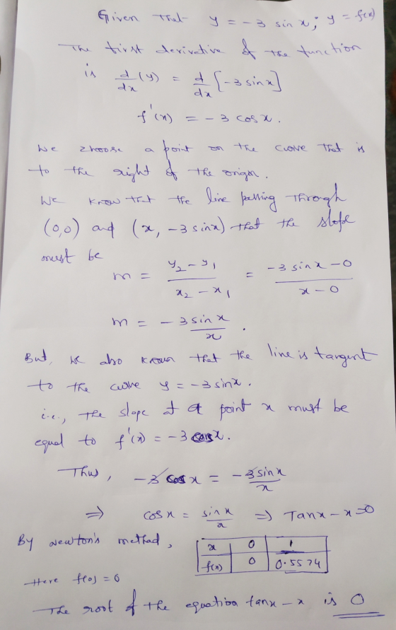 Given that y = - 3 sina x; y = fen) The first derivative of function is d (y) da d da fin 3 cosx. we zhoose boint the cove Th