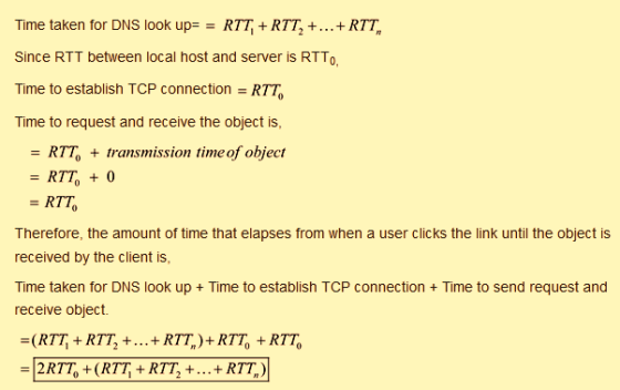 Time taken for DNS look upRTT,+ RTT+...RTT Since RTT between local host and server is RTTo Time to establish TCP connection R