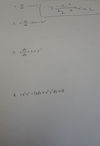 dy dx dy -2ry-3y dx 2. dy 3. dx 4. (xy-1)dx+xydy 0
