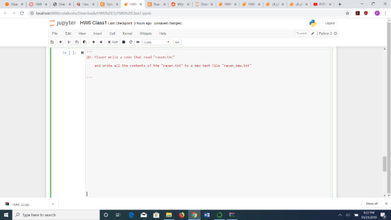 Dow x H W HW x LP_0 X LP_ch X PYTH X + - 0 X ioar x → C HW6 Over: x Q How x Tryin x HW5 x C Roer x Whyx localhost:8888/notebo