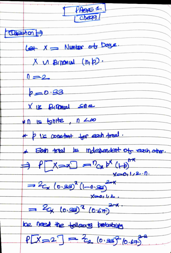 I PAGE 1 Cheag! Qehona Lat Xa Number of Dooge. X u Binomial (nb). 1=2 b=0.33 X 18 Binomial suce on Le Bonite n 20 + * b is co