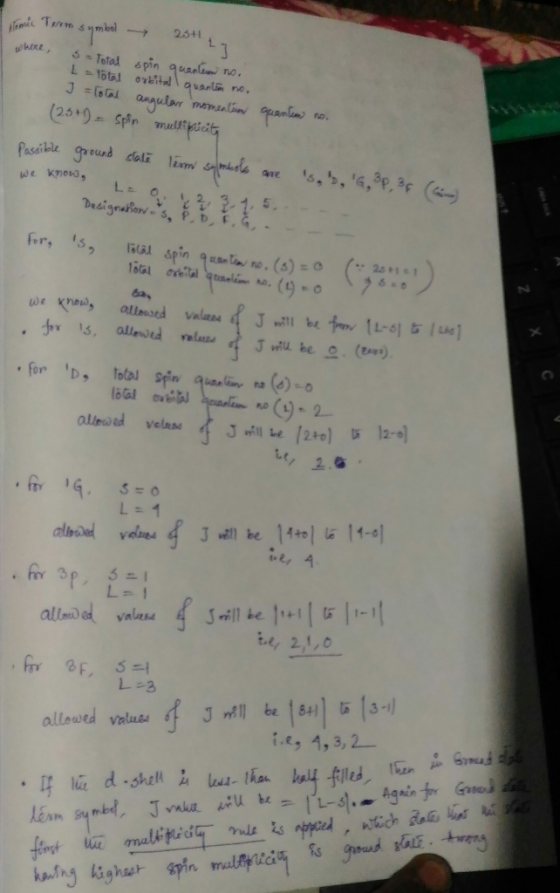 Tomic Term symbol 2011 where, s-Total spin quantenas. I slotal orbitall quanton no. I = Total angular momentin quantem no. (2