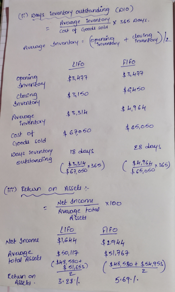 (1) gays inventory outstanding colo) Average inventory x 365 Days. Cost of Goode sold & I closing T inventory Inventor nu ent