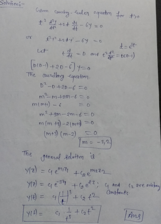 solution- Groen couchy-leuter equation for tyo + 24 +2+#-GY = 0 Let -D and t²4 t2ty - 64 20 t- ez tot + = +60-1) [bid-1) +