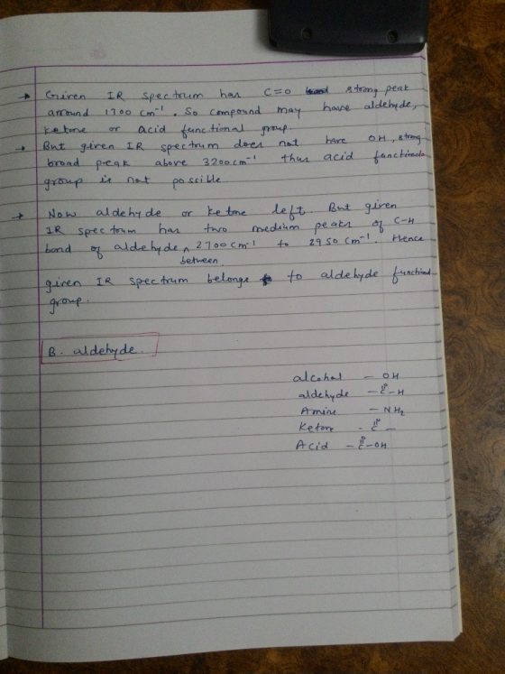 11 Giren IR spectrum har czo tend strong peak o0 cm So Compound may have aldehyde, ketme or acid functional group. But giren