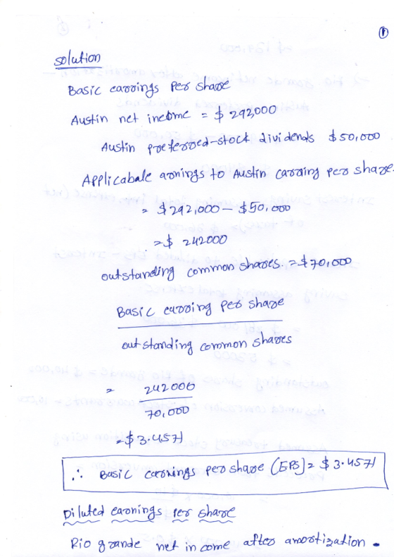 solution Basic carvings per shave Austin net income - $ 292,000 Austin preferoed-stock dividends $50,000 Applicabale aonings