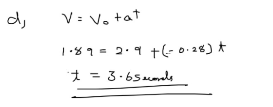 d , V = votat 1.89 = 2.9 +(-0.28) + t = 3.65econds