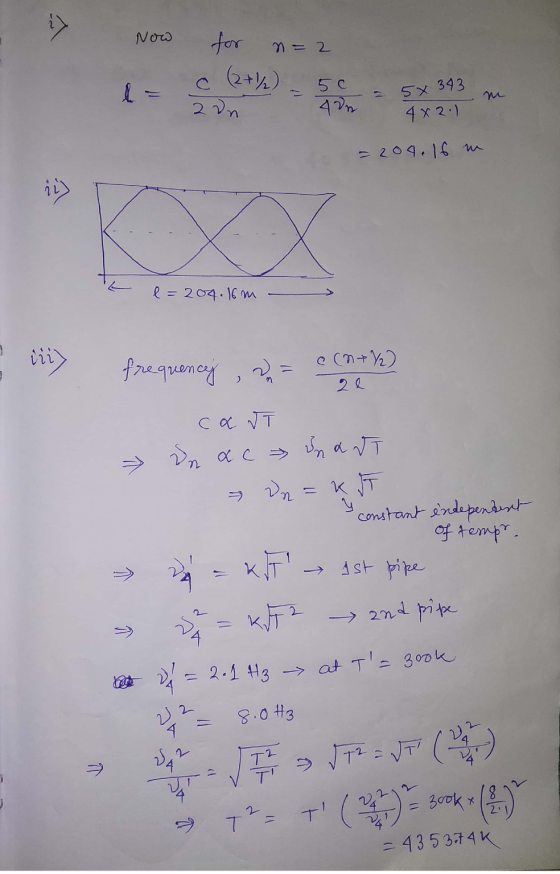 Now n = 2 for (2+₂) 2 in 5c 5x 343 4x2.1 = 204.16 m iz) e=204.16m ใน frequency e(n+/ 2 l ) → Саут De ac » un art T constant e