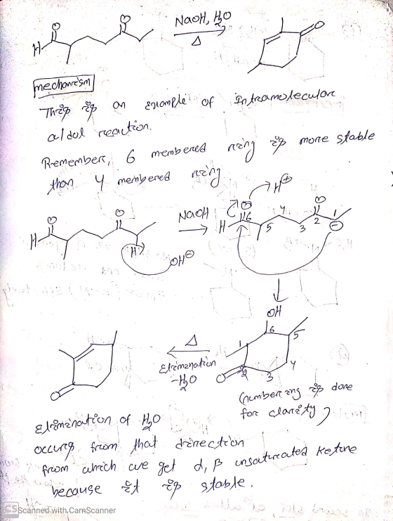 Elimination of Ho from which we get d, ß insatreated Ketore Naoh, to G Enemple of Intramoleculare mechones Threp & on aldol r