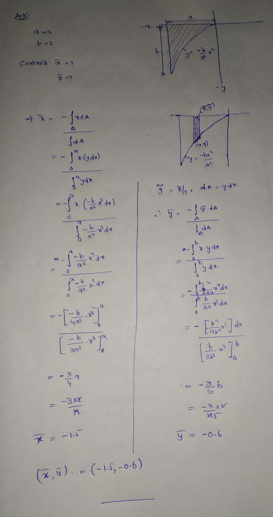 Anst b =2 Centroid ñ = ? - = - fnda ਕੇ C7, SIA = - 12-lyda) Vy=-be? ( 4 ) 3 – ੪) , 34 – 1-07. ਚ 5 ) - dh d4 . of aydn Tyde -