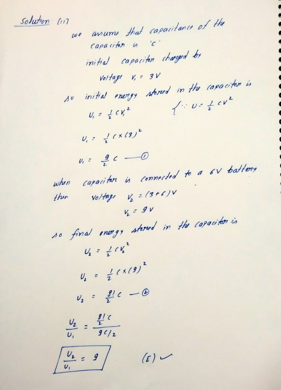 solution in we assume that capacitance of the Capacitors is < initial capaciton charged by voltage 1, = 3 v so initial ener