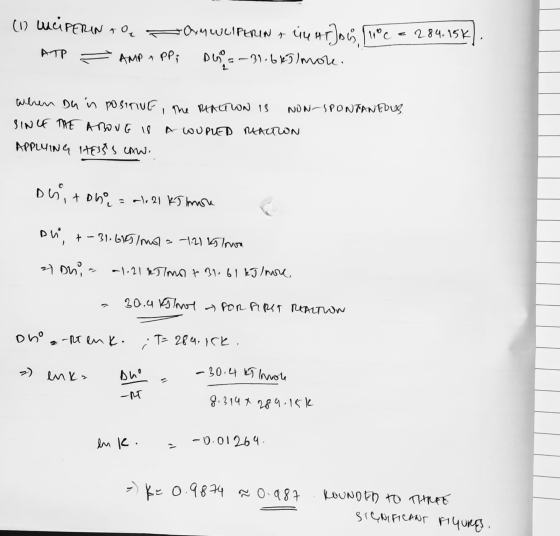 (1) шаРЕПАN то — ATP = AMP + PP; wLIFцо , чҷи)ься, °C = 284, 15). D = - 31.667 more. allen Du in posinue the REACTION IS NON-