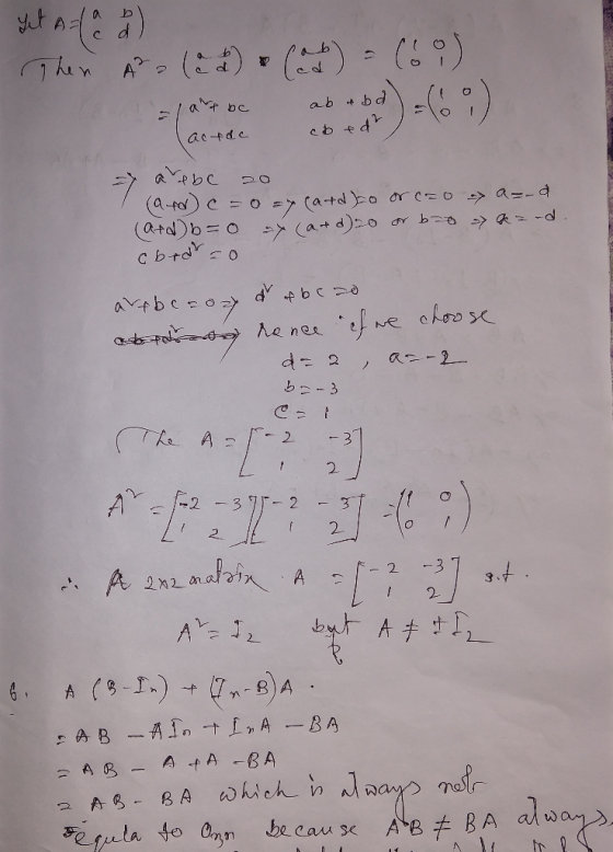 Yet A=(a 8) Then Aa (06) . (ab) = (oo) =art be ab&bd) =(60) lactde cb + d2 = a tbc 20 1 (aro) c =0 srcard o orc=0 (ard) b=0 a