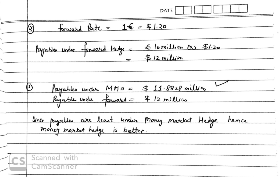 DATE 21 forward Rate 1€ = $1,20 Payables under forward Hedge € lomillon (x) $1.20 $ 12 milim under Mroz & 12 million Payables