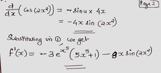 d da Cos xy Page 2 (2<?)) 3-sinu x 40 – 420 8in (237) Substituting in o, we get f= -32% (5x+1) – gx sin(233)