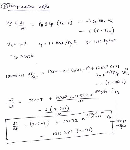 Temperature profile ug up dr = rosu (to T) + -RG DHR VR - 2 (T-T) (p = 1.1 keal/kg k = 1000 kg/m3 Ve = m To =2936 1X1000 XH d