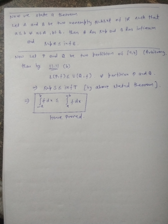 Now we state a theorem Let A and B be two nonempty subset of IR such that asb tata , bt B. then A has sup and B has intimun a