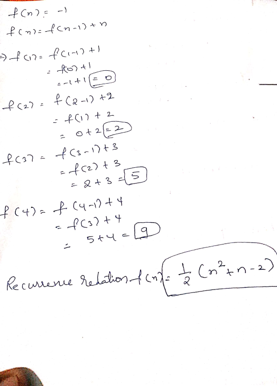 f(n)=-) f(n=f(n-1) + o 2 = f(n= fcirati i fronti salt f(2)= f (2-1) +2 f(12+2 o+2l=2 f (3-1)+3 = f(z)t3 =2+3 f (4)= f (4-10 +