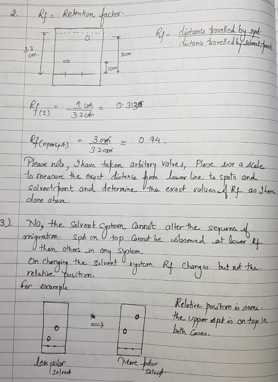 2. Rf - Retention factor. Re distance frovelled by spot Tistance travelled by Solvent plant 30m f(1) - 1 con = 0.3135 3.2cth
