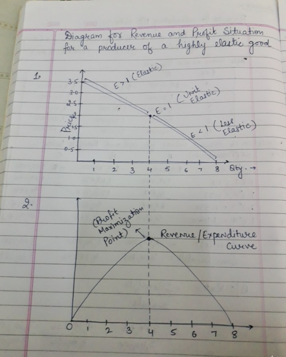 Maximization Diagram for Revenue and Profit Situation for a producer of a highly elastic good 10 351 EX (Elastic) 3.5 zot 2.5