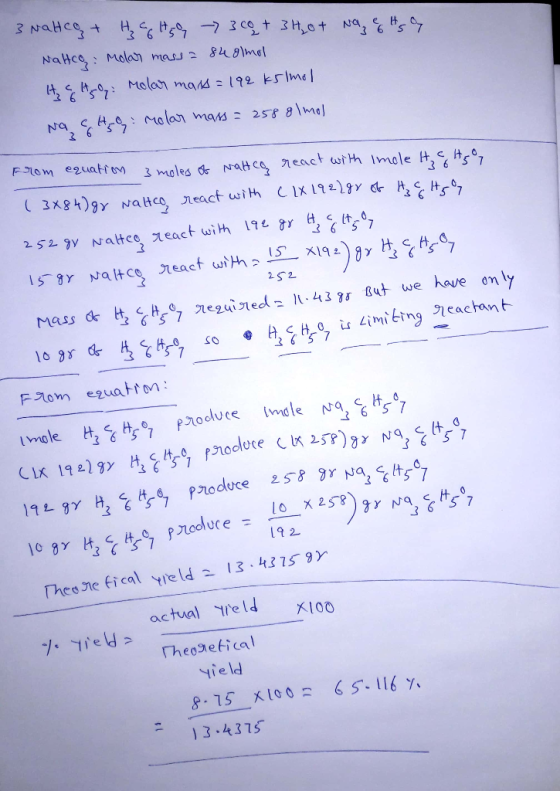 3 Natteo + Ha Ha - 30 + 3H₂O + Nagets Natteo: Molar mass = 84 g/mol He ts: Molar mass=192 k5lmol Na G As: Molar mass = 258 ol