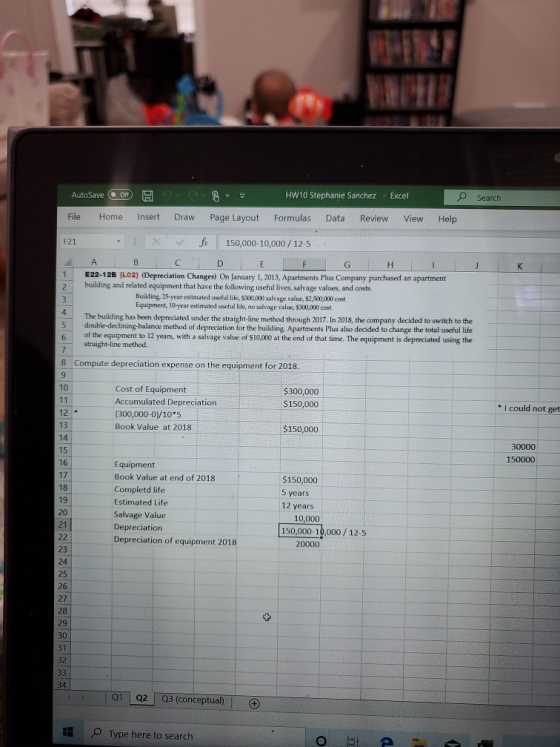 Search AutoSave Of H9 File Home Insert B Draw H W 10 Stephanie Sanchez - Excel Formulas Data Review View Page Layout Help F21