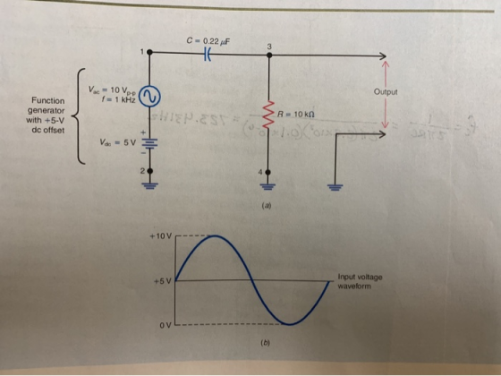 C -0.22 AF Output Function generator with +5-V dc offset Vac = 10 Vp-p a f = 1 kHz THIEP.EST R = 10 kn Vde 5V +10 V +5V Input