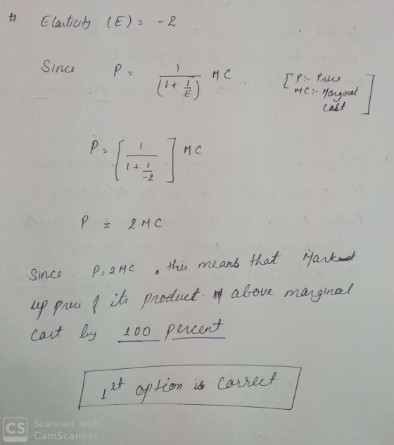 * Elarticity (E) 2 - 2 Since Since PR t he 1 Pi-Price MC: Marginal rise agent 1 1 ря 2ңс Since. P2QMe this means that Market
