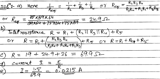 Or b) sol. a) Here to hea Rx R3 Ru & R₂ R₂ + R₂ Rg 75 489x60 Req 24.92 89x64 475X64175489 Totet resistance R = Ri + (Rz 11 Rz