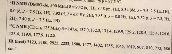 -- SUNIU. II.P - 91.3 l. H NMR (DMSO-d6, 500 MHz) 8 = 9.42 (s, 1H), 8.48 (m, 1H), 8.34 (dd, J= 7.5, 2.5 Hz,1H), 8.0 (d, J= 7