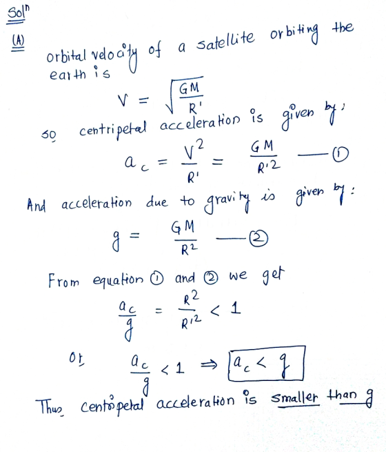 31 311 earth is u Orbital velocity of a Satellite or biting the V = GM Centripetal acceleration is 50 given by, ac = V? = CM