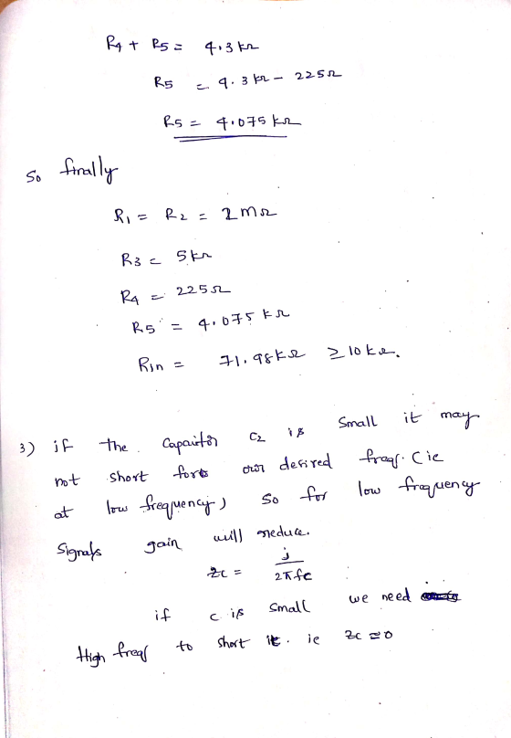 Rg + RS= 4.3k2 R5 = 4.3 kr - 2252 Rs = 4:075 km so finally Ri= R2 = ama R3= 5ks Rq = 2252 R5 = 4.075kr Rin = floagka z loka D