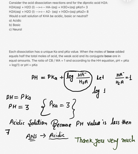 Consider the acid dissociation reactions and for the diprotic acid H2A: H2A(aq) + H20 (1) --><-- HA-(aq) + H3O+(aq) pka1= 3 H